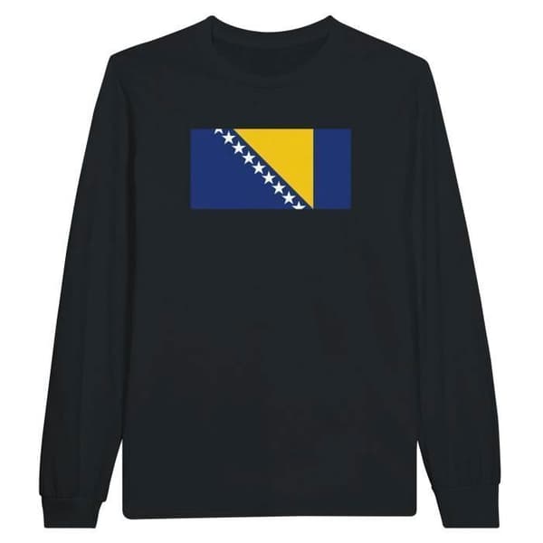 T-shirt - Flagga av Bosnien och Hercegovina - Svart - 100% bomull - Långa ärmar - Regular fit