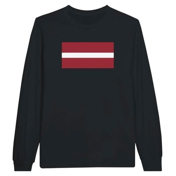 T-shirt med långa ärmar - PIXELFORMA - Lettlands flagga - Svart - Regular - Klassisk krage