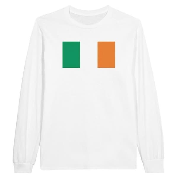 T-shirt med långa ärmar - Irlands flagga - Vit - 100% bomull - Klassisk passform - Unisex