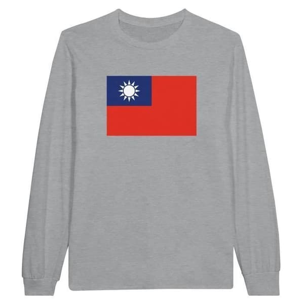 T-shirt - Flagga för Taiwans republik - Grå - 100% bomull - Långa ärmar - Regular fit