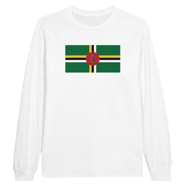 Långärmad T-shirt - Dominikas flagga - Vit - 100% bomull - Regular fit - Unisex