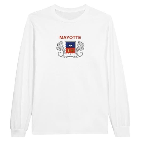 Långärmad T-shirt - PIXELFORMA - Mayotte-flagga - Vit - Regular - Vuxen