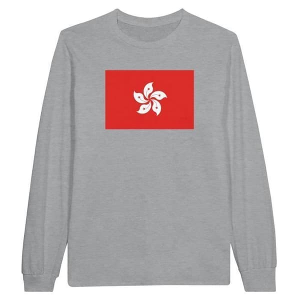 Långärmad T-shirt - PIXELFORMA - Hongkongs flagga - Grå - 100% bomull - Vuxen