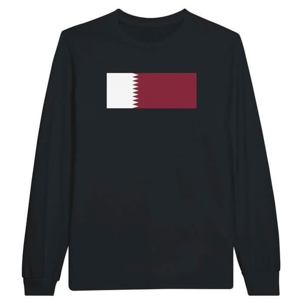 Långärmad T-shirt - PIXELFORMA - Qatarflagga - Svart - 100% bomull - Klassisk krage