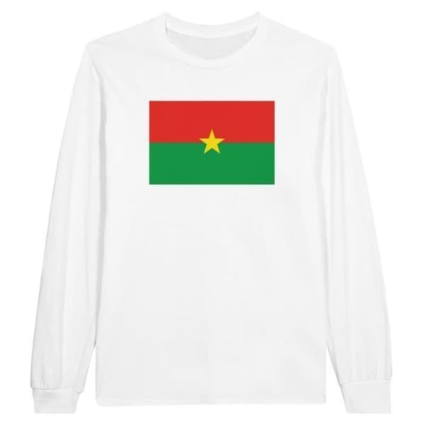 Långärmad T-shirt - PIXELFORMA - Burkina Fasos flagga - 100% bomull - Vit - Vuxen