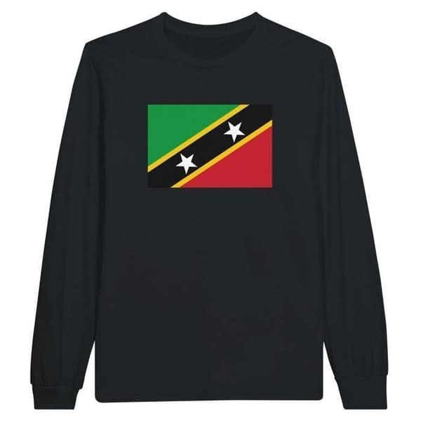 T-shirt med lång ärm - Saint Kitts och Nevis flagga - Svart - 100% bomull - Normal passform - Unisex