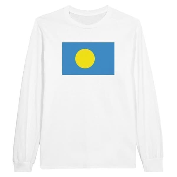 Långärmad T-shirt - PIXELFORMA - Palauernas flagga - 100% bomull - Vit - Vuxen