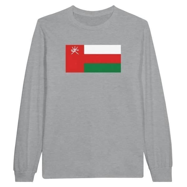 T-shirt med lång ärm - PIXELFORMA - Omans flagga - 100% bomull - Grå färg - Långa ärmar
