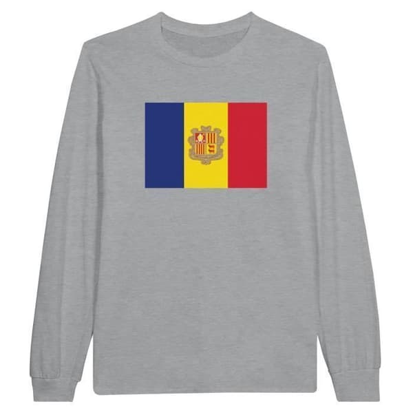 T-shirt med långa ärmar - PIXELFORMA - Andorras flagga - Grå - Man - Klassisk krage