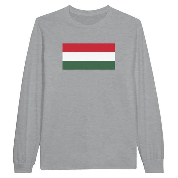 Långärmad T-shirt - PIXELFORMA - Ungerns flagga - 100% bomull - Grå - Vuxen