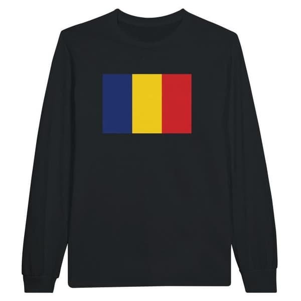 Rumänien Flag Långärmad T-shirt - PIXELFORMA - Vanlig - Svart - Långärmad - 100 % bomull
