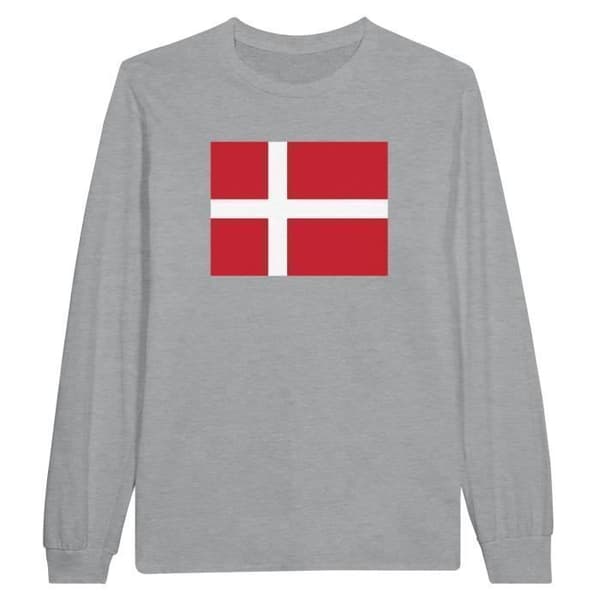T-shirt med långa ärmar - PIXELFORMA - Danmarks flagga - Grå - Klassisk krage - Regular passform