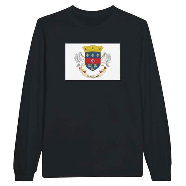 T-shirt med lång ärm - PIXELFORMA - Saint-Barthélemy flagga - Svart - Regular fit - Klassisk krage