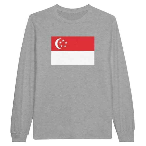 T-shirt med långa ärmar - PIXELFORMA - Singaporeflagga - 100% bomull - Grå - Långa ärmar