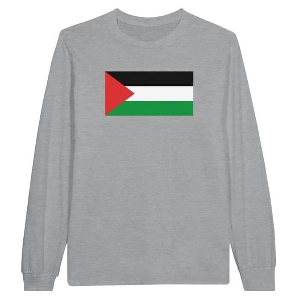 Långärmad T-shirt - PIXELFORMA - Palestinas flagga - 100% bomull - Grå - Långärmad