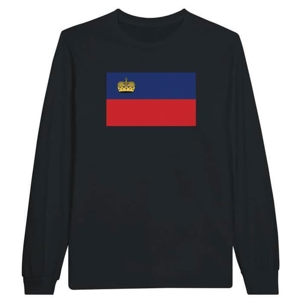 T-shirt - Liechtensteinflagga - Svart - 100% bomull - Långa ärmar - Regular fit
