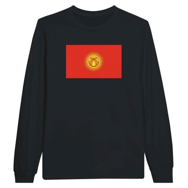 Långärmad t-shirt - Kirgizistans flagga - Svart - 100% bomull - Regular passform - Långa ärmar