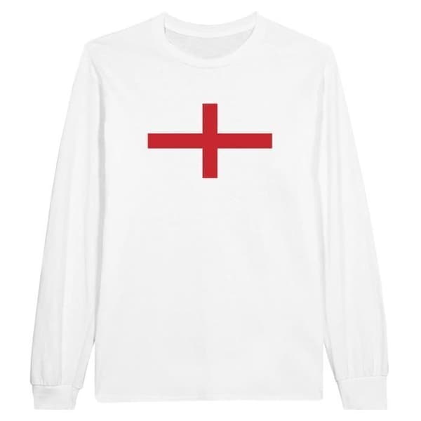 T-shirt - Englands flagga - Vit - 100% bomull - Långärmad - Klassisk passform
