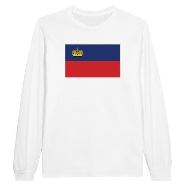 T-shirt med långa ärmar - Liechtensteins flagga - Vit - 100% bomull - Klassisk passform - Unisex