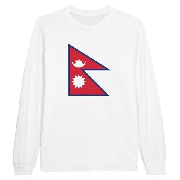 T-shirt med lång ärm - PIXELFORMA - Nepals flagga - 100% bomull - Optimal komfort - Förstärkta sömmar