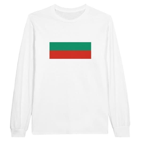 T-shirt - Bulgariens flagga - Vit - 100% bomull - Långa ärmar - Regular passform