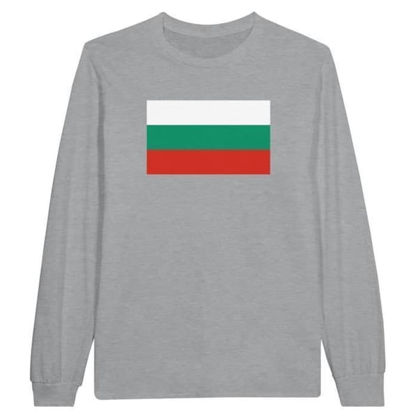 T-shirt med lång ärm - PIXELFORMA - Bulgariens flagga - Grå - Klassisk krage - 100% bomull