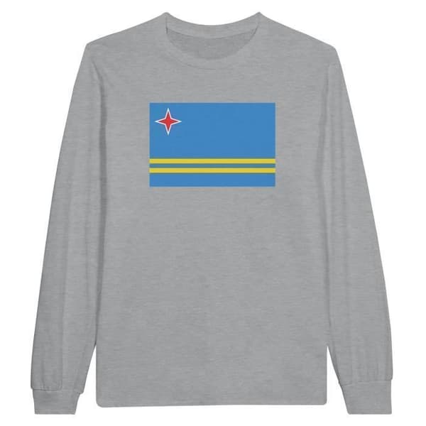 Långärmad t-shirt - PIXELFORMA - Aruba Flagga - Grå - Normal passform - Klassisk krage