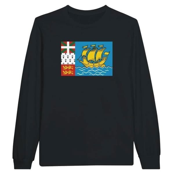 Långärmad T-shirt - Saint-Pierre-et-Miquelon flagga - Svart - 100% bomull - Regular fit - Unisex