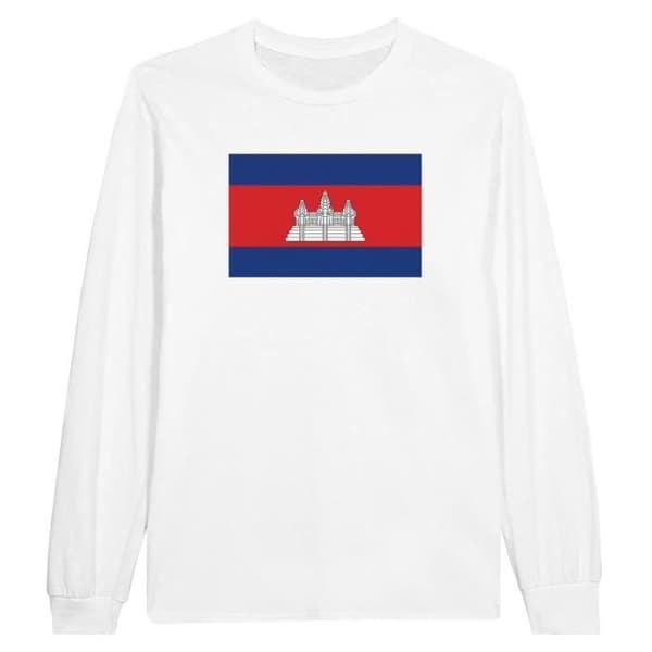 Långärmad t-shirt - PIXELFORMA - Flag of Cambodia - Vit - Vanlig - Vuxen - Klassisk krage