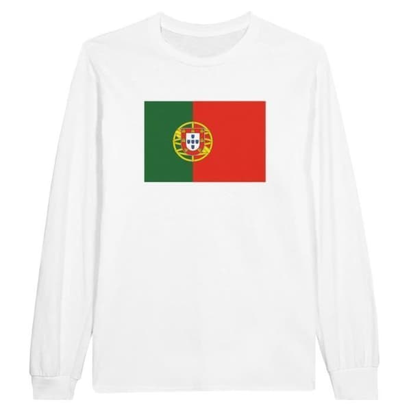 Långärmad t-shirt - PIXELFORMA - Portugals flagga - Vit - 100% bomull - Herr