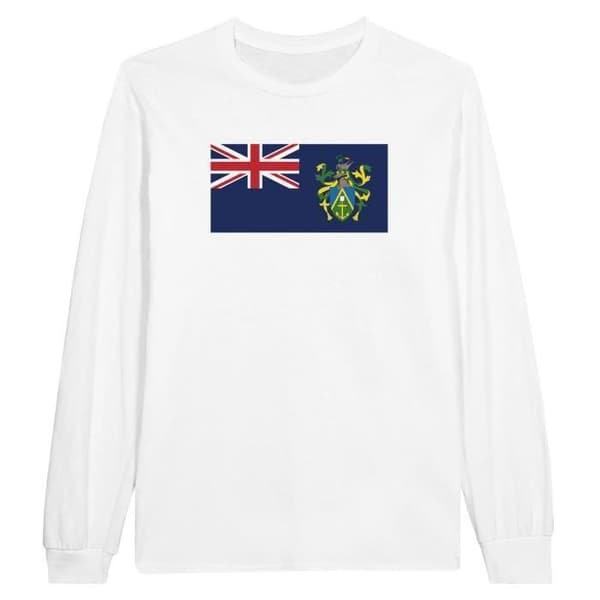 T-shirt med lång ärm - Pitcairnöarnas flagga - Vit - 100 % bomull - Klassisk passform - Unisex