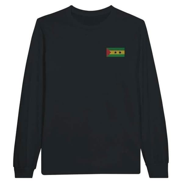 Långärmad t-shirt - PIXELFORMA - São Tomé och Principes flagga - Svart - Klassisk krage - Vanlig