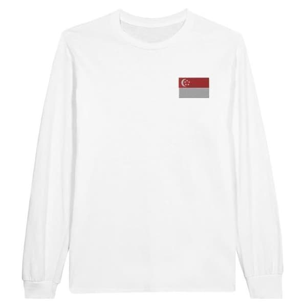 T-shirt med lång ärm - Singaporeflagga - Vit - 100% bomull - Långärmad - Unisex