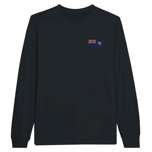 Turks- och Caicosöarna Flaggbroderi långärmad T-shirt i svart