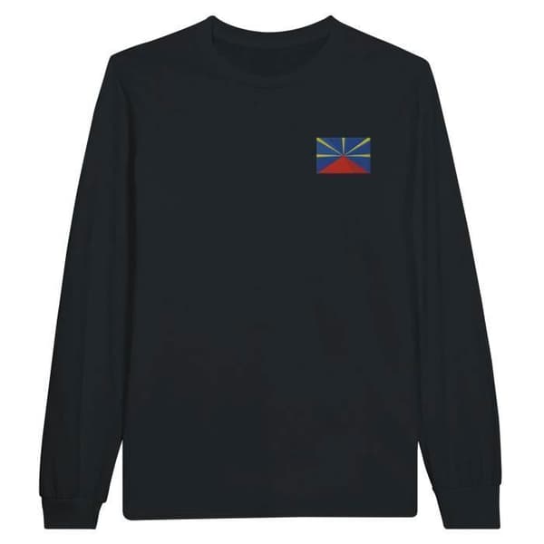 Långärmad T-shirt - La Réunion flagga - Svart - 100% bomull - Långärmad - Klassisk krage
