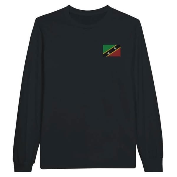 T-shirt - Flagga för Saint Kitts och Nevis - Svart - 100% bomull - Långa ärmar - Regular passform