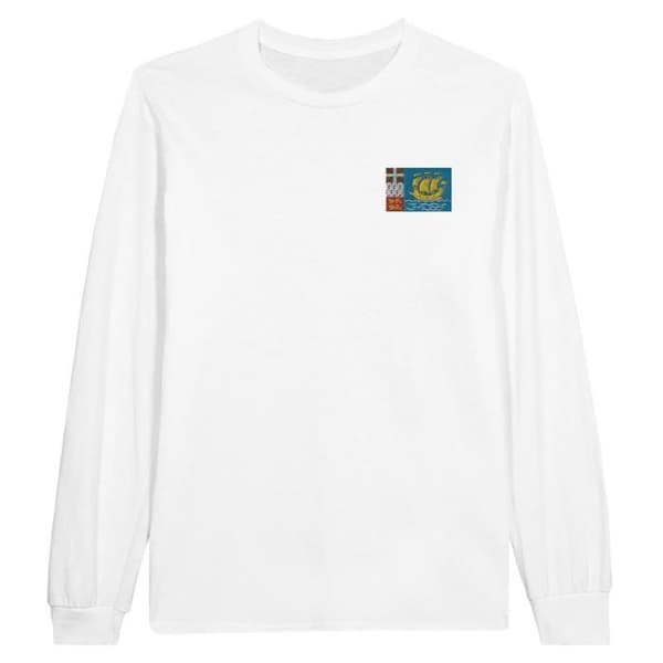 Långärmad T-shirt - Saint-Pierre-et-Miquelon flagga - Vit - 100% bomull - Klassisk krage - Unisex