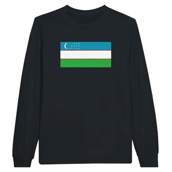Långärmad t-shirt - PIXELFORMA - Uzbekistan flagga - 100% bomull - Svart - Långärmad