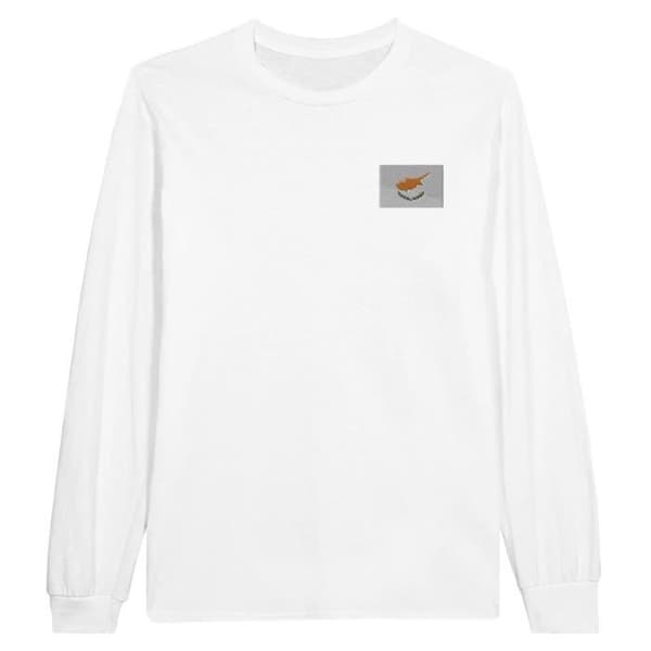 Långärmad t-shirt - PIXELFORMA - Cyperns flaggabroderi - Vit - Vanlig - Vuxen