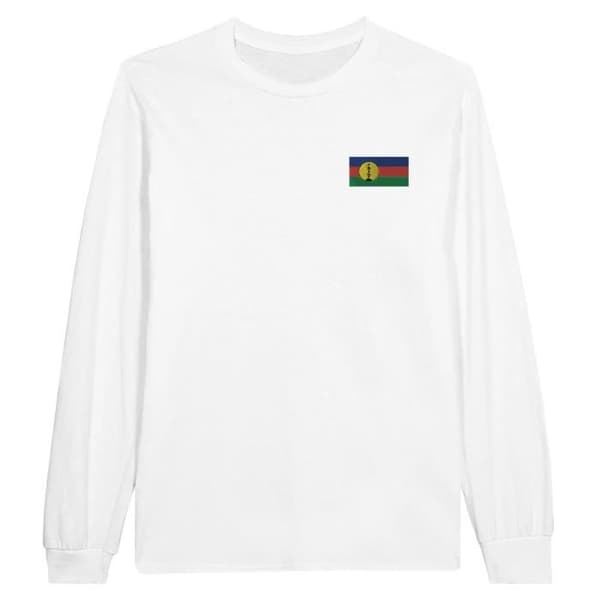 Långärmad t-shirt Broderade flaggor från Nya Kaledonien i vitt