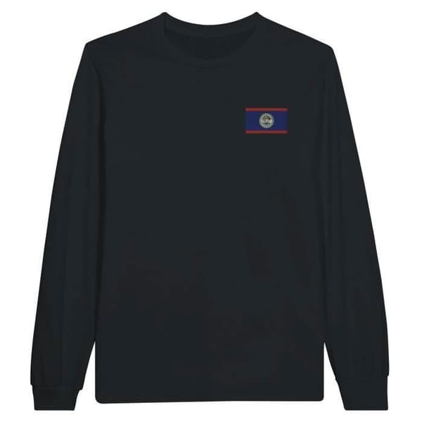 Långärmad T-shirt - PIXELFORMA - Belize flagga - Svart - Regular passform - Klassisk krage