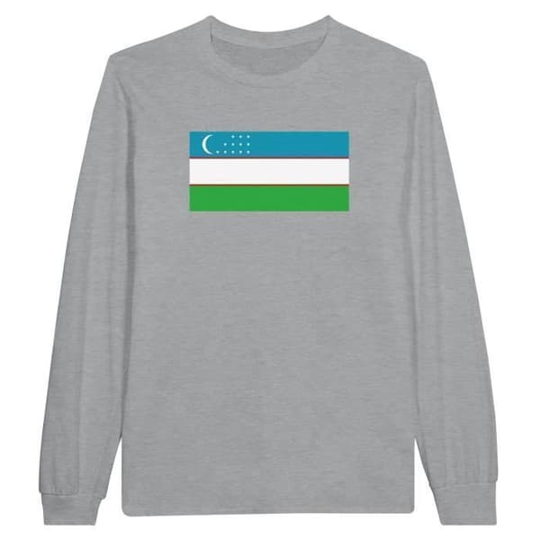 T-shirt med långa ärmar - PIXELFORMA - Uzbekistan flagga - 100% bomull - Grå - Klassisk passform