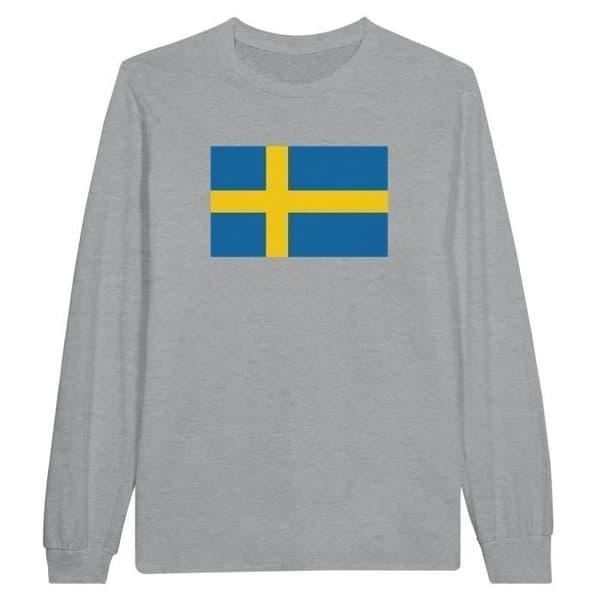 T-shirt med långa ärmar - PIXELFORMA - Sveriges flagga - 100% bomull - Långa ärmar - Grå
