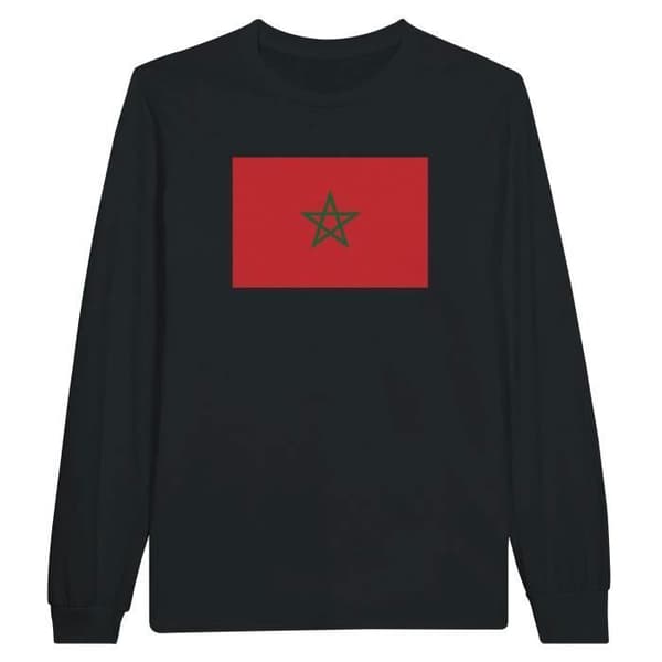 Långärmad t-shirt - PIXELFORMA - Marockos flagga - Svart - 100% bomull - Man