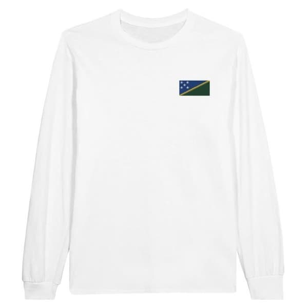 Solomon Islands Flag Brodery Långärmad T-shirt i vit
