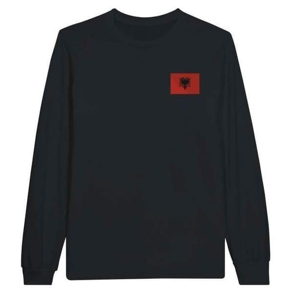 T-shirt med långa ärmar - Albaniens flagga - Svart - 100% bomull - Långa ärmar - Klassisk krage