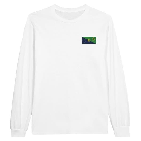 Långärmad t-shirt - Christmas Island flagga - Vit - 100% bomull - Långärmar - Klassisk krage
