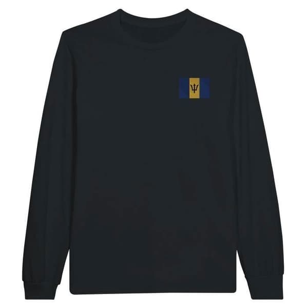 T-shirt - Barbados flag - Svart - Långärmad - Klassisk krage - Unisex
