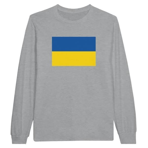 Långärmad T-shirt - PIXELFORMA - Ukrainas flagga - 100% bomull - Långa ärmar - Grå