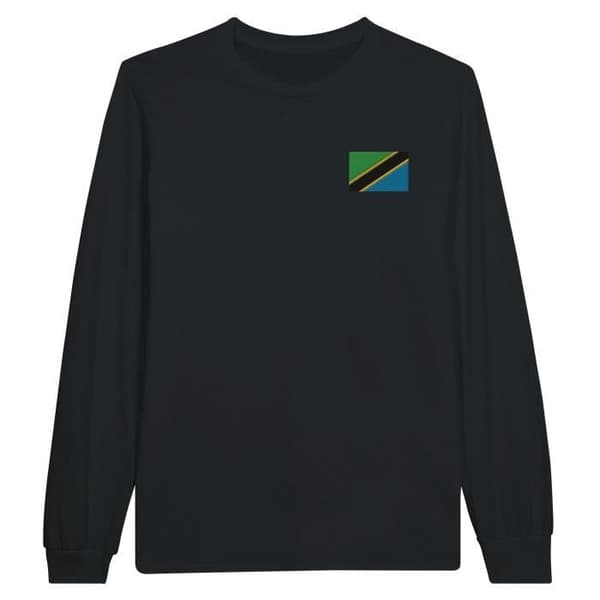 Tanzania Flag Embroidery Långärmad T-shirt i Svart